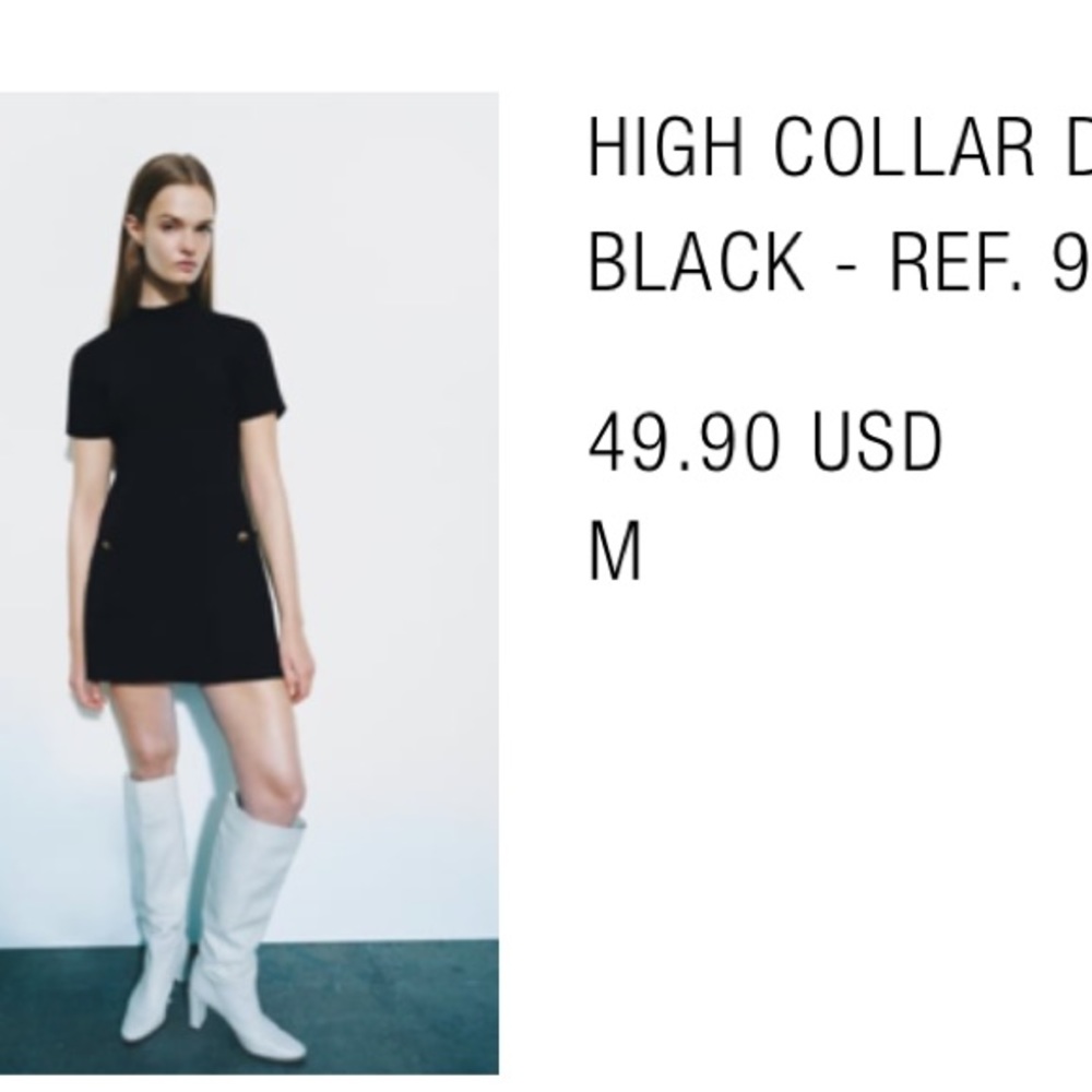 Zara high-collar black dress with pockets